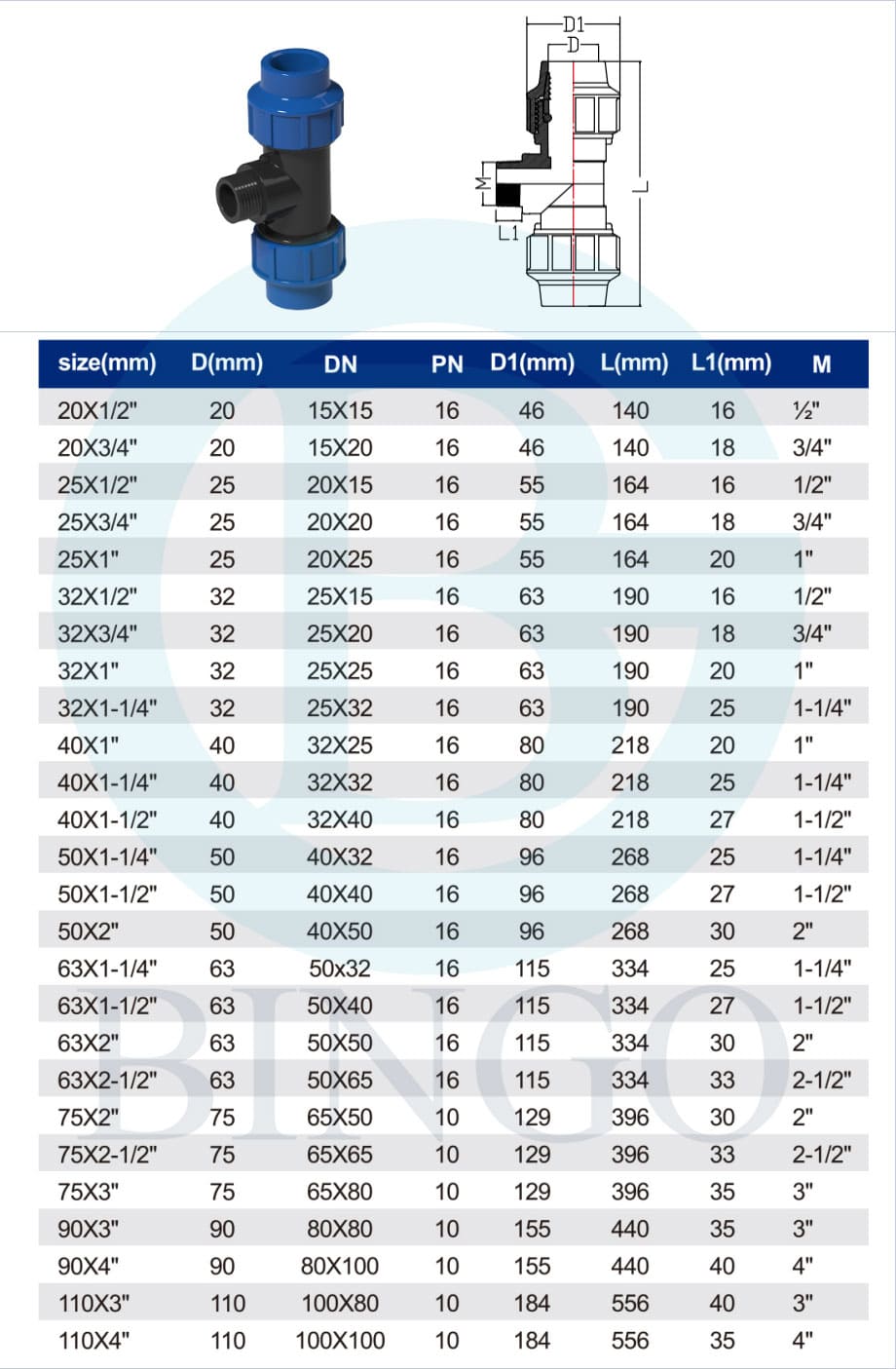 PP Compression Male Tee for HDPE and PVC Pipe