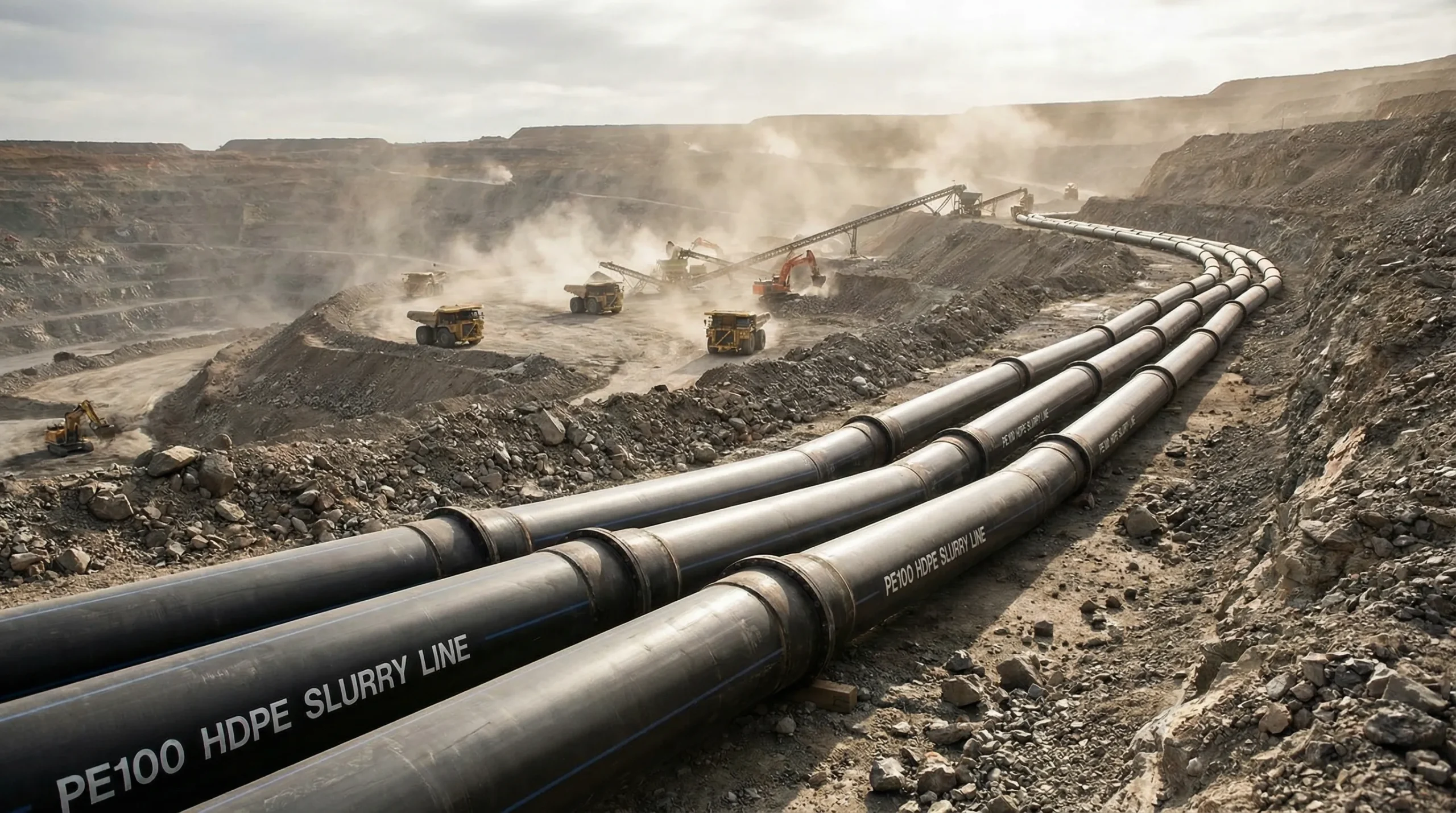 HDPE slurry pipeline installation in open-pit mining site